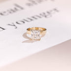 Solid Gold Princess Moissanite Engagement Ring, 3mm Wide Band Bridal Ring