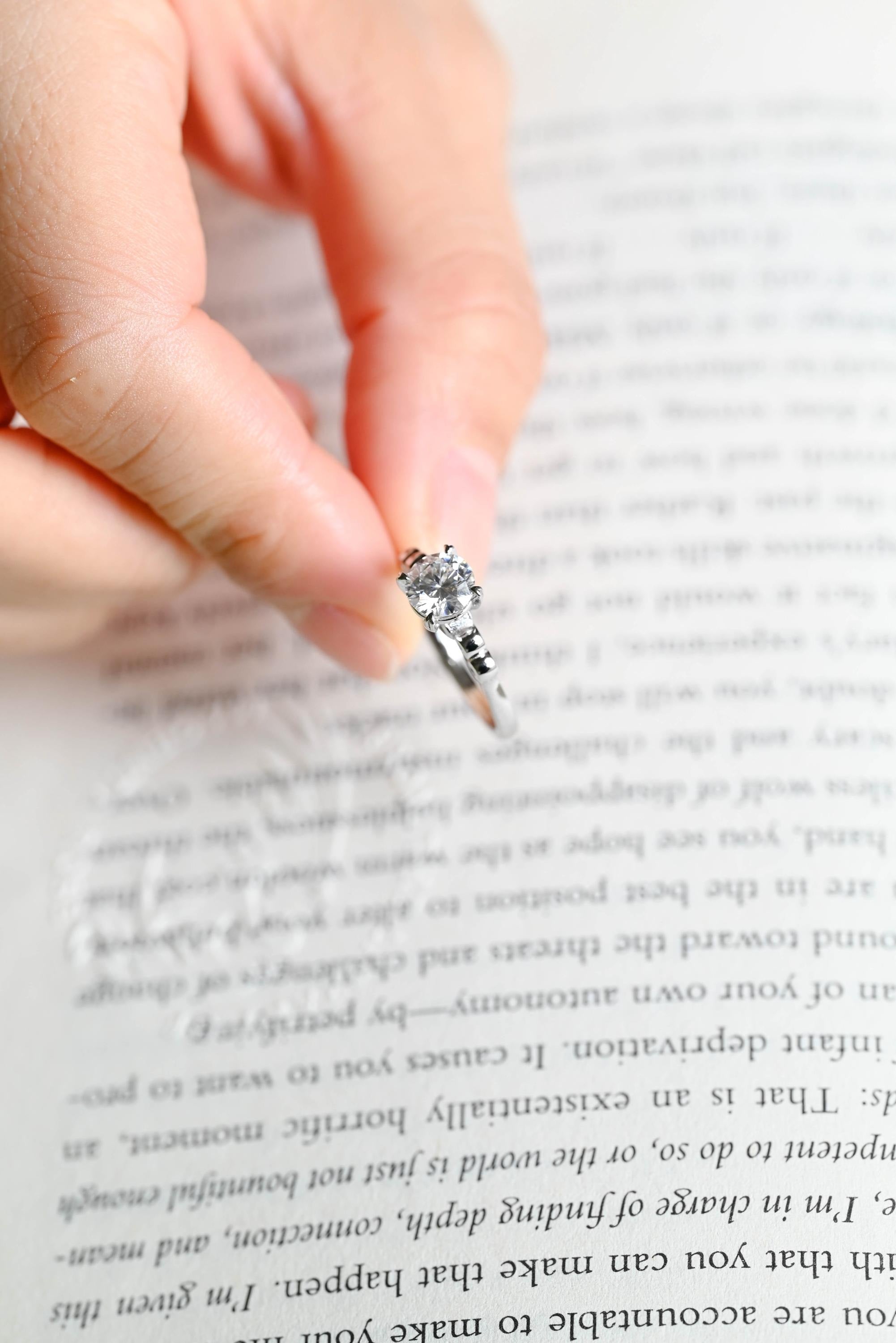 Dainty Solid Gold Round Moissanite Engagement Ring, Promise Ring