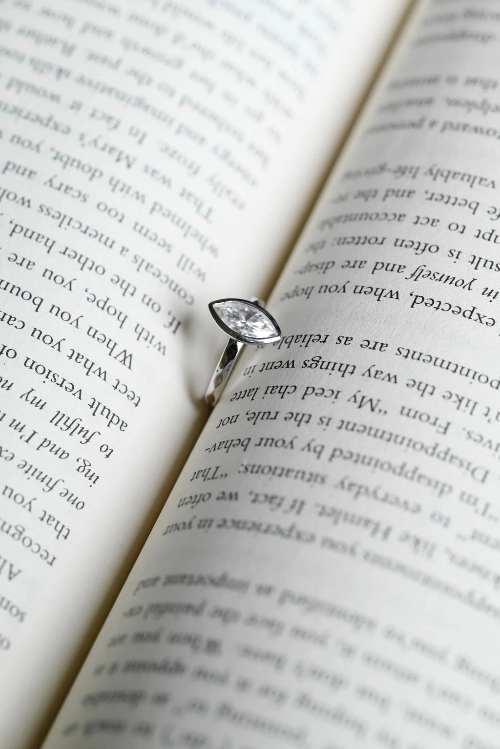Solid Gold Marquise Moissanite Engagement Ring, Minimalist Bezel Ring