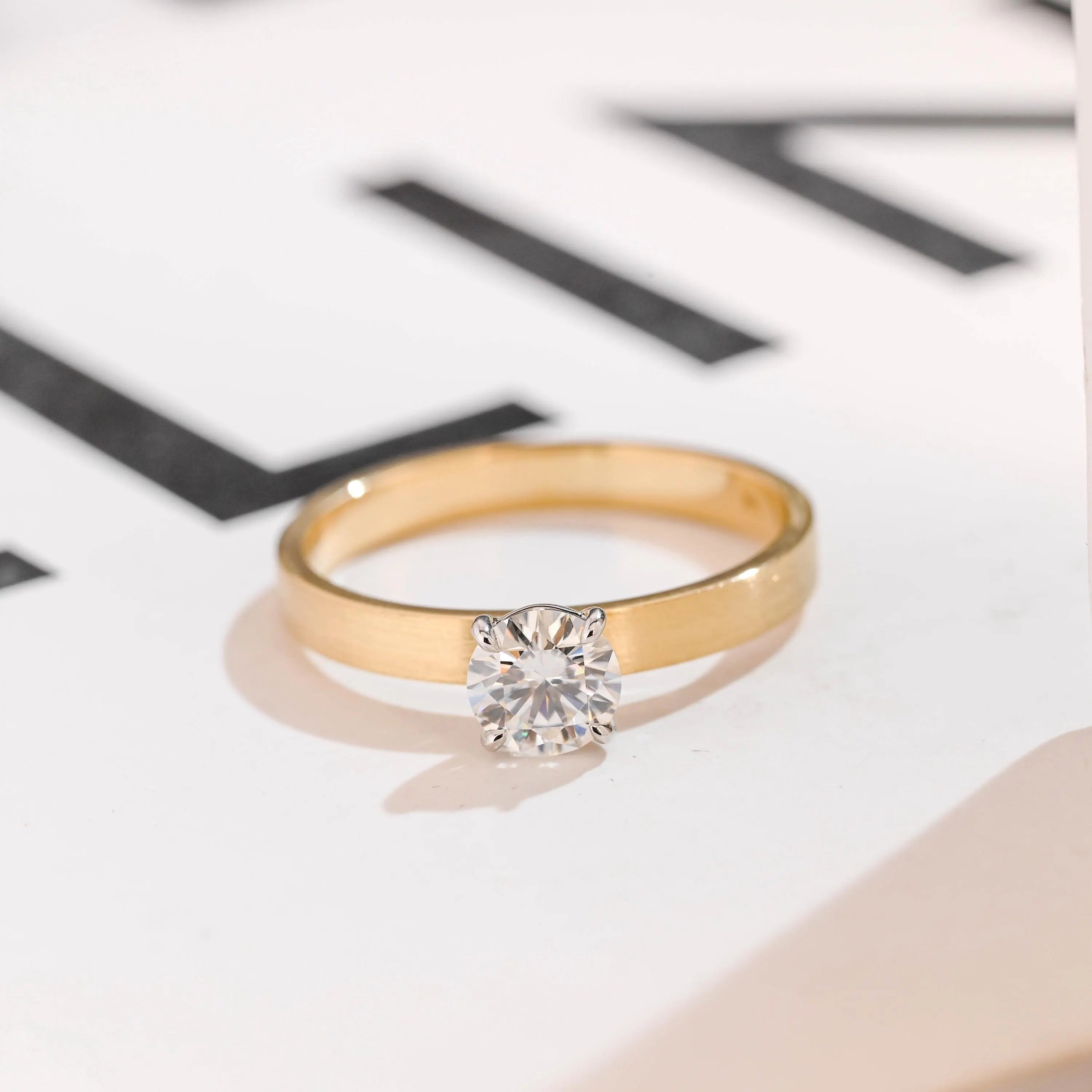 Solid Gold Moissanite Engagement Ring, 3MM Width Minimalist Ring Main image