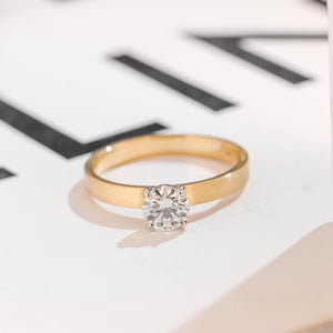Solid Gold Moissanite Engagement Ring, 3MM Width Minimalist Ring