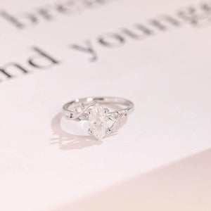 Solid Gold Leaf Ring, Marquise Moissanite Engagement Ring, Proposal Ring