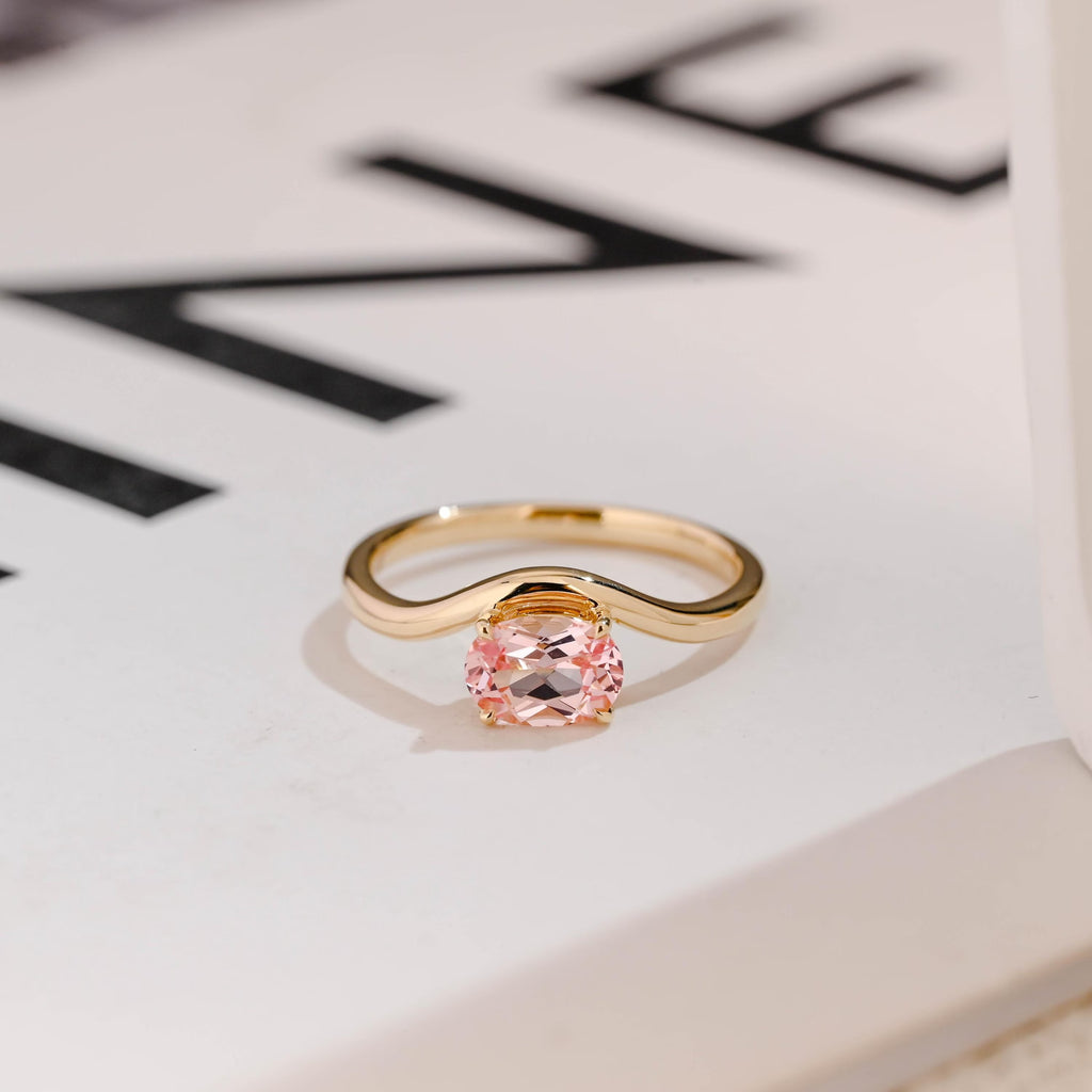 Solid Gold Oval Cut Moissanite Pink Sapphire Engagement Ring, Promise Ring
