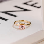 Solid Gold Oval Cut Moissanite Pink Sapphire Engagement Ring, Promise Ring