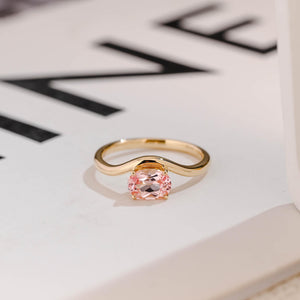 Solid Gold Oval Cut Moissanite Pink Sapphire Engagement Ring, Promise Ring