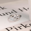 Solid Gold Marquise Moissanite Engagement Ring, Bezel Three Stone Ring
