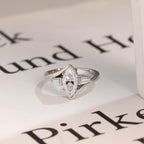 Solid Gold Marquise Moissanite Engagement Ring, Bezel Three Stone Ring