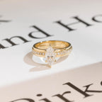 Solid Gold 4mm Wide Band, Marquise Moissanite Engagement Ring