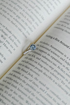 Solid Gold Round Cut Blue Moissanite Engagement Ring, Tulip Floral Bridal Ring