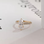 Solid Gold Marquise Marquise Moissanite Ring, Cathedral Half Eternity Ring