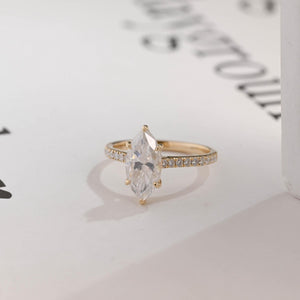 Solid Gold Marquise Marquise Moissanite Ring, Cathedral Half Eternity Ring