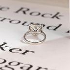 Solid Gold Trillion Cut Moissanite Engagement Ring, Halo Triangle Wedding Ring
