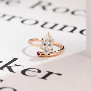 Solid Gold Marquise Cut Moissanite Engagement Ring, Open Shank Ring