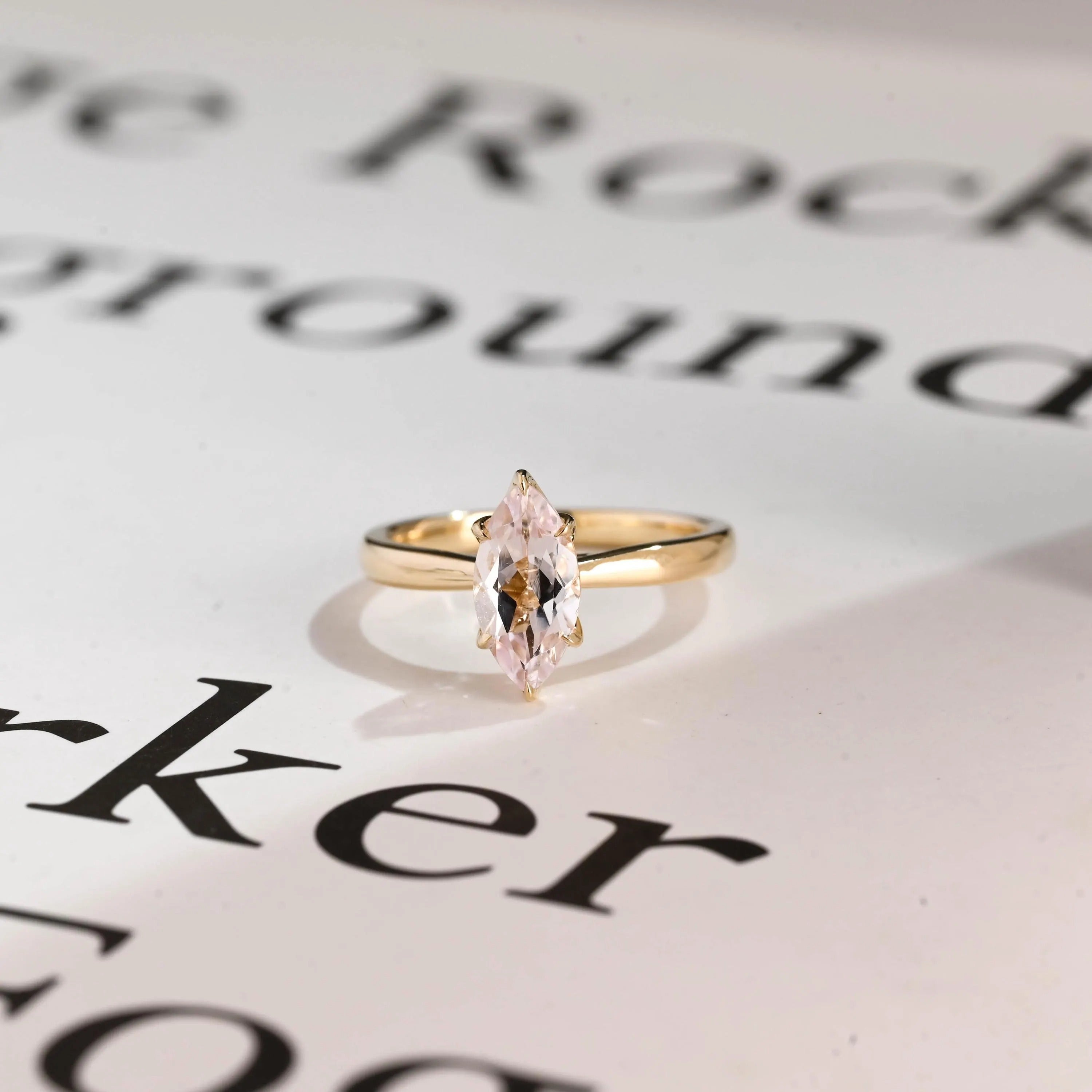 Solid Gold Tulip Floral Marquise Moissanite Engagement Ring Main image