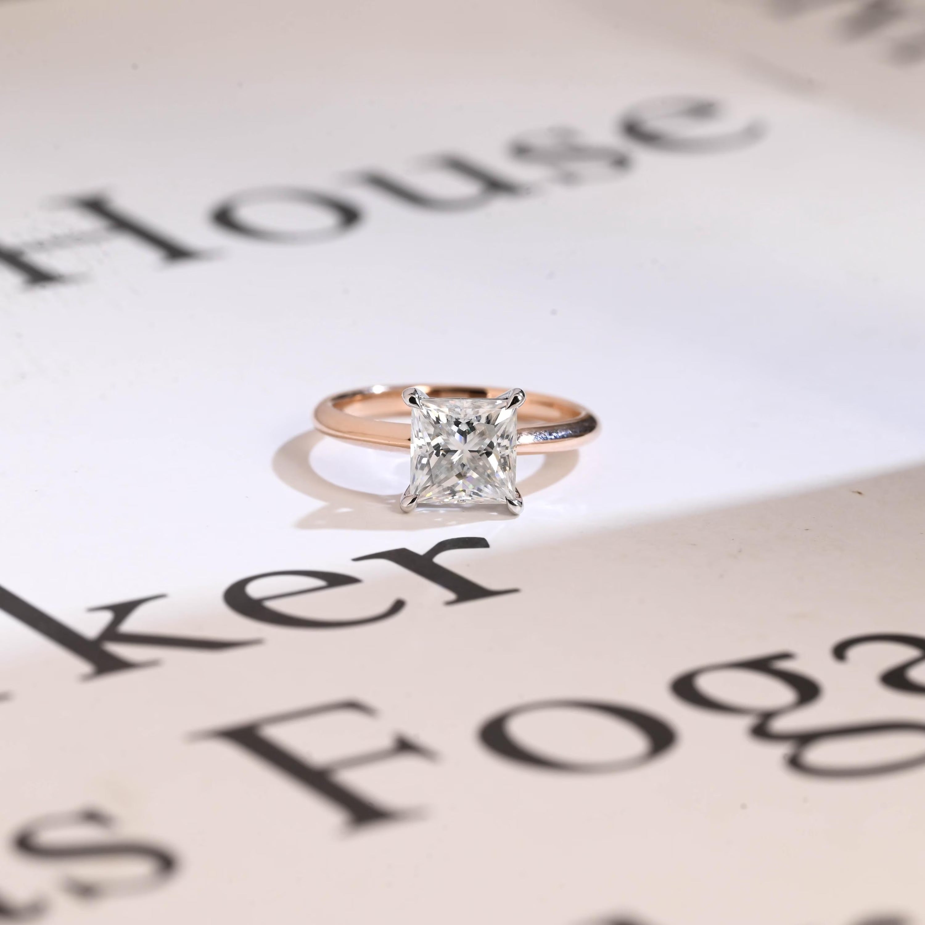 Solid Gold Two Tone Princess Cut Moissanite Engagement Ring, Proposal Ring Main image