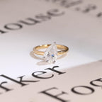 Solid Gold Two Tone Pear Cut Moissanite Engagement Ring, Unique Anniversary Ring