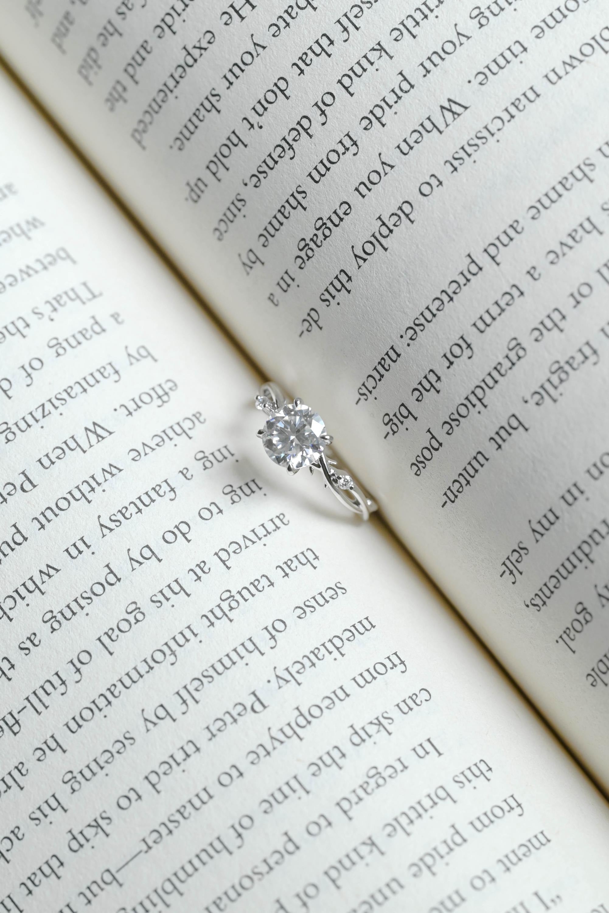 Solid Gold Round Cut Moissanite Engagement Ring, Twisted Band Ring