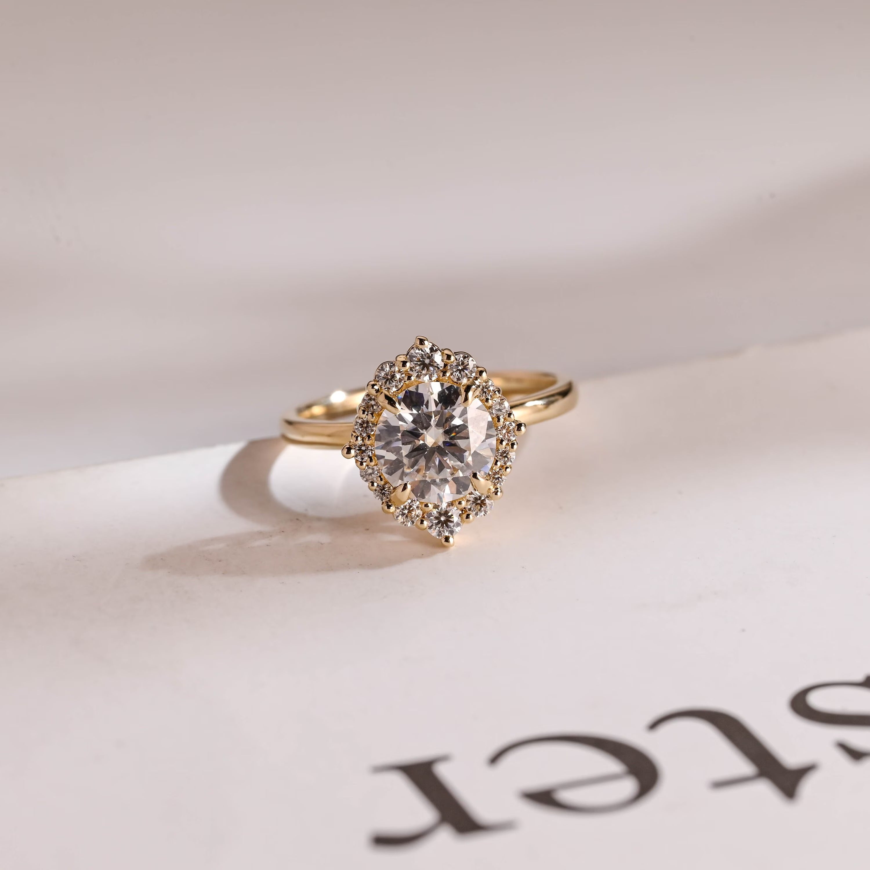 Solid Gold Sunflower Round Moissanite Engagement Ring, Dainty Promise Ring Main image