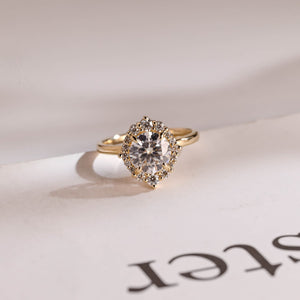 Solid Gold Sunflower Round Moissanite Engagement Ring, Dainty Promise Ring
