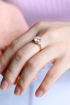 Solid Gold Three Stone Round Cut Moissanite Engagement Ring with Trillion Accent