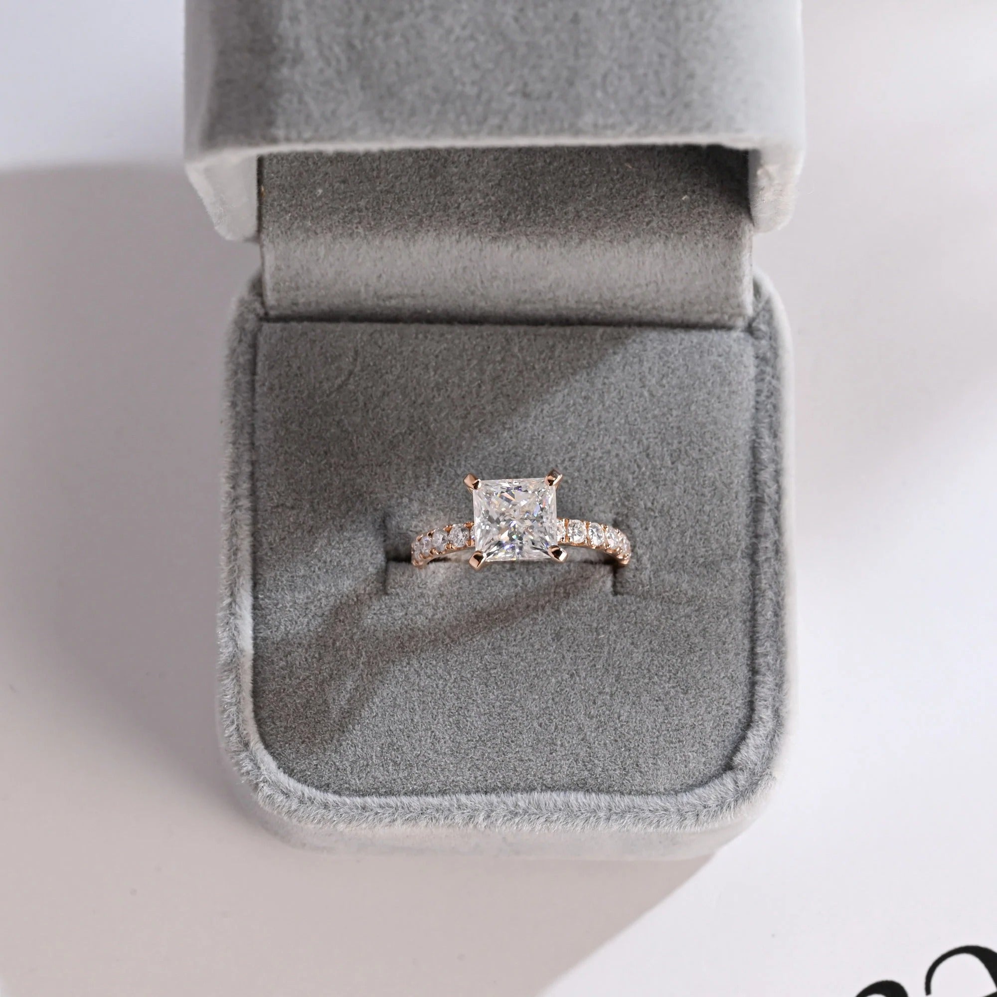 Solid Gold Princess Cut Moissanite Engagement Ring, Anniversary Gift for Her