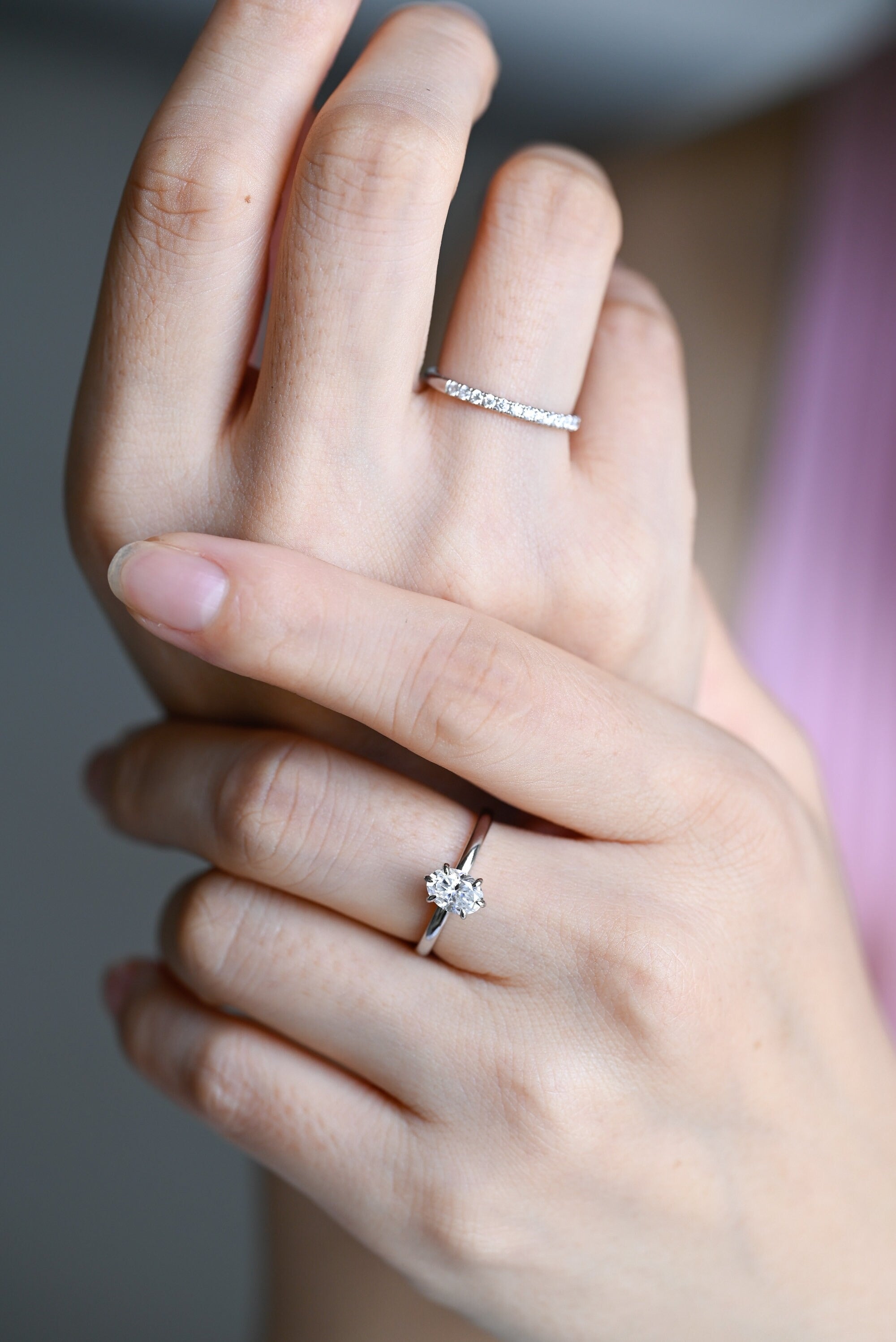 Solid Gold Solitaire Oval Cut Moissanite Engagement Ring with Six Prongs