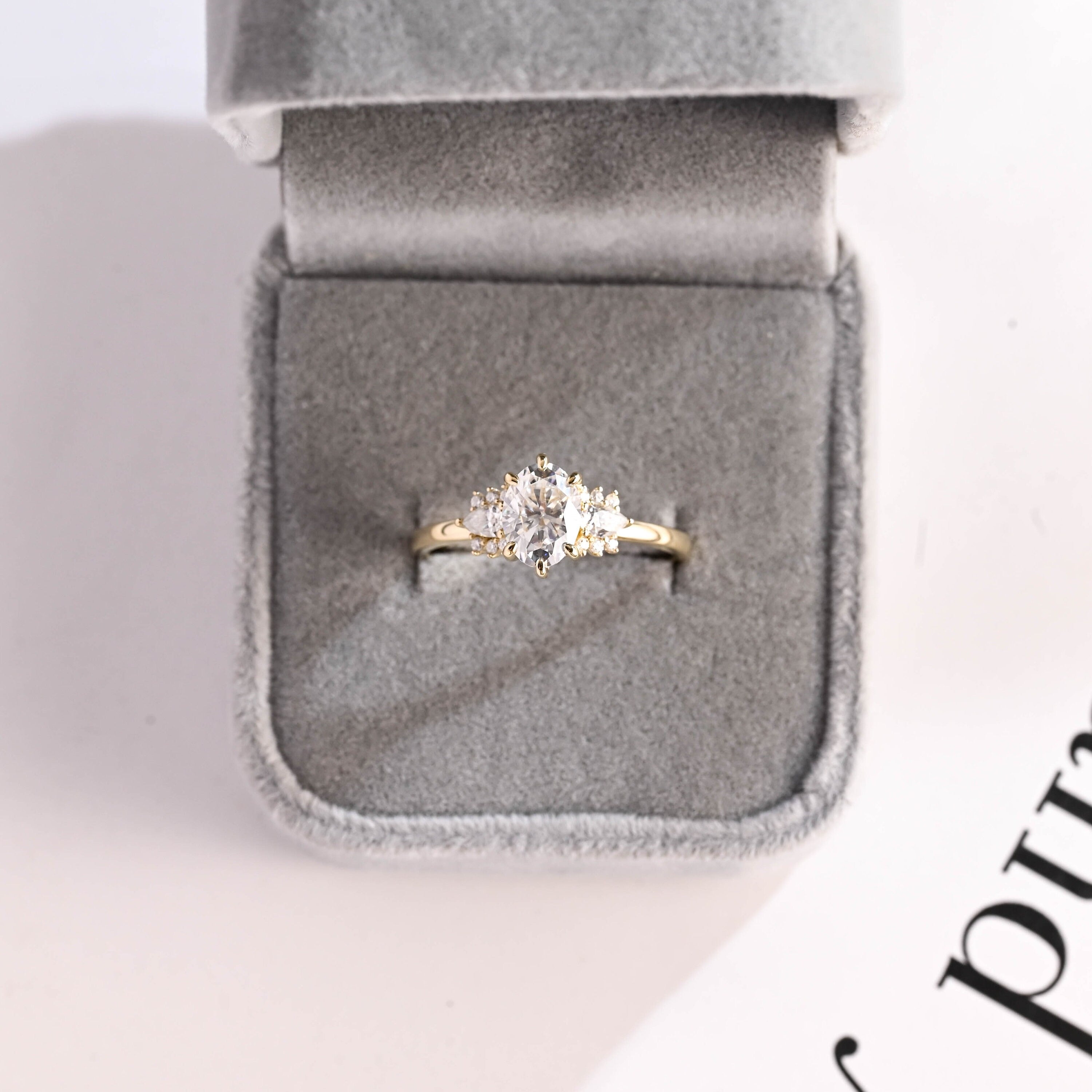 Solid Gold Oval Cut Moissanite Engagement Ring, Vintage Promise Ring