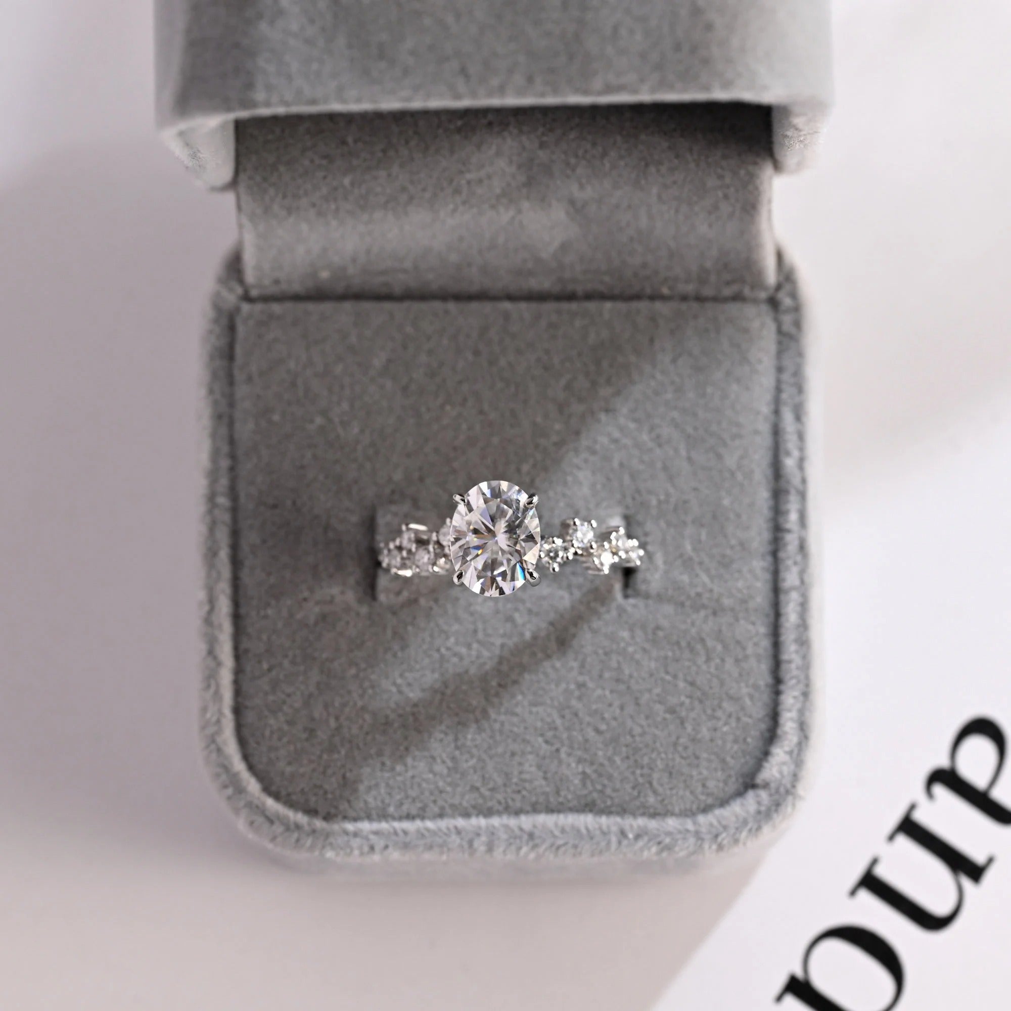 Solid Gold Oval Cut Moissanite Engagement Ring with Hidden Halo