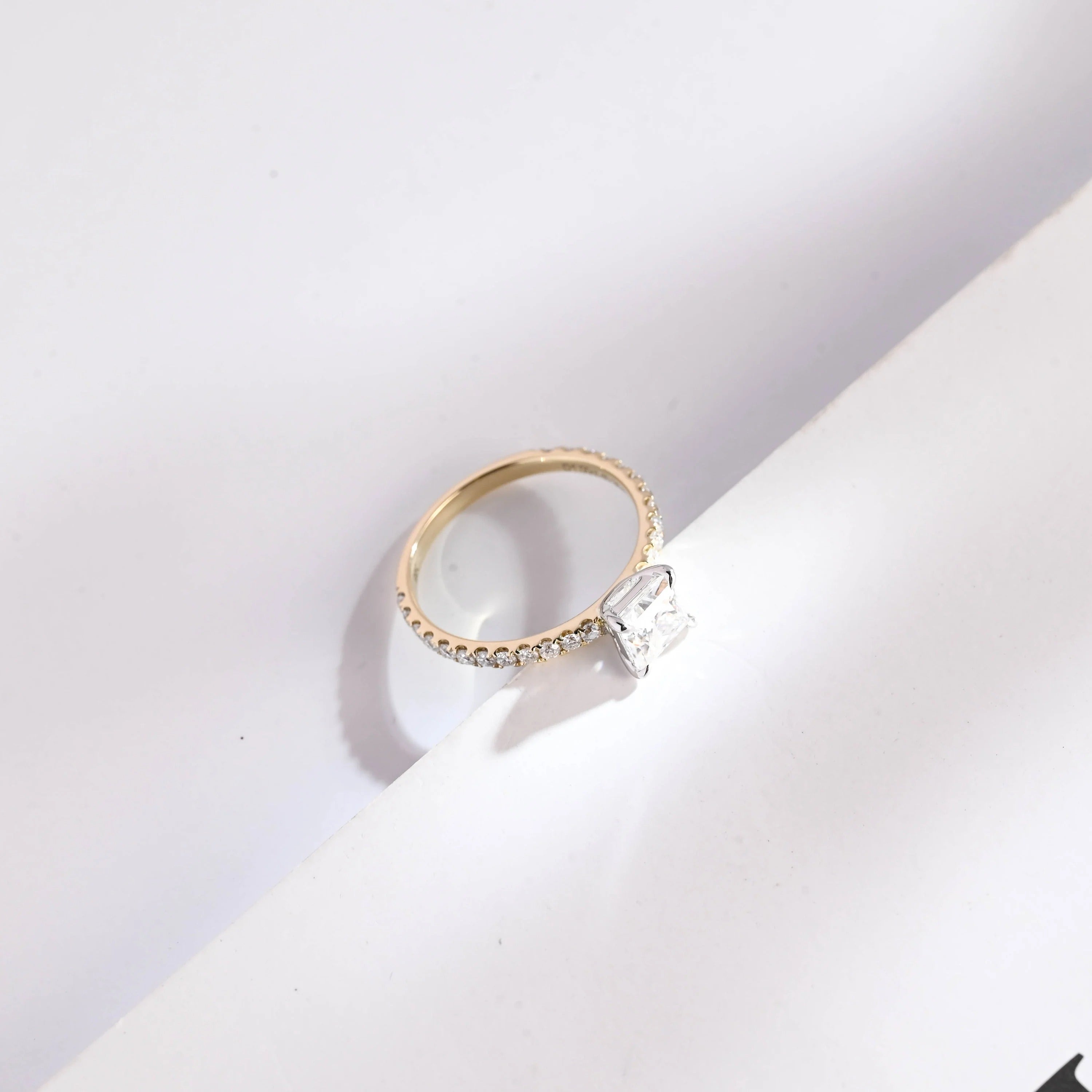 Solid Gold Two Tone Princess Cut Moissanite Engagement Ring, Anniversary Gift for Her