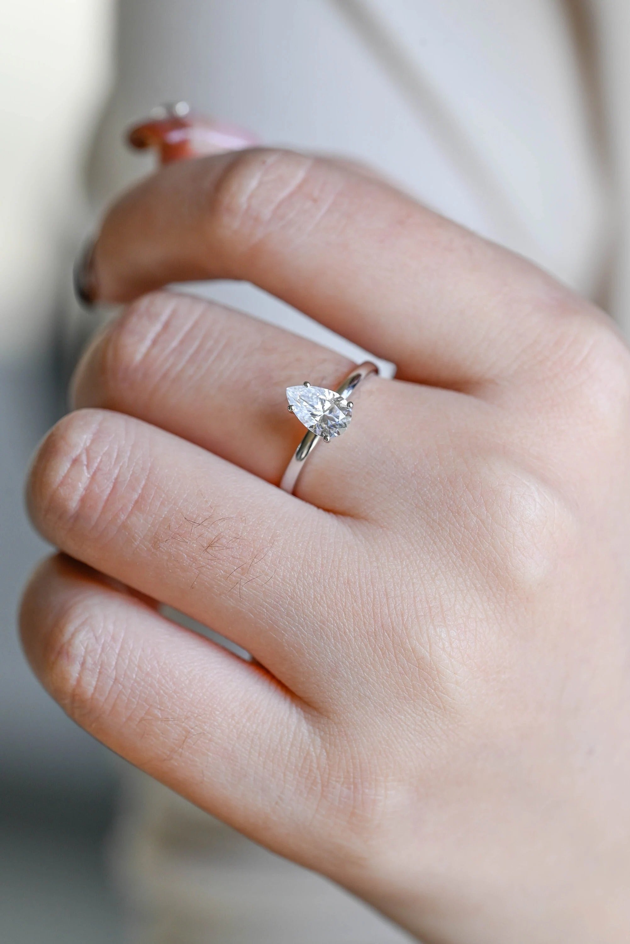 Solid Gold Pear Cut Moissanite Engagement Ring,
