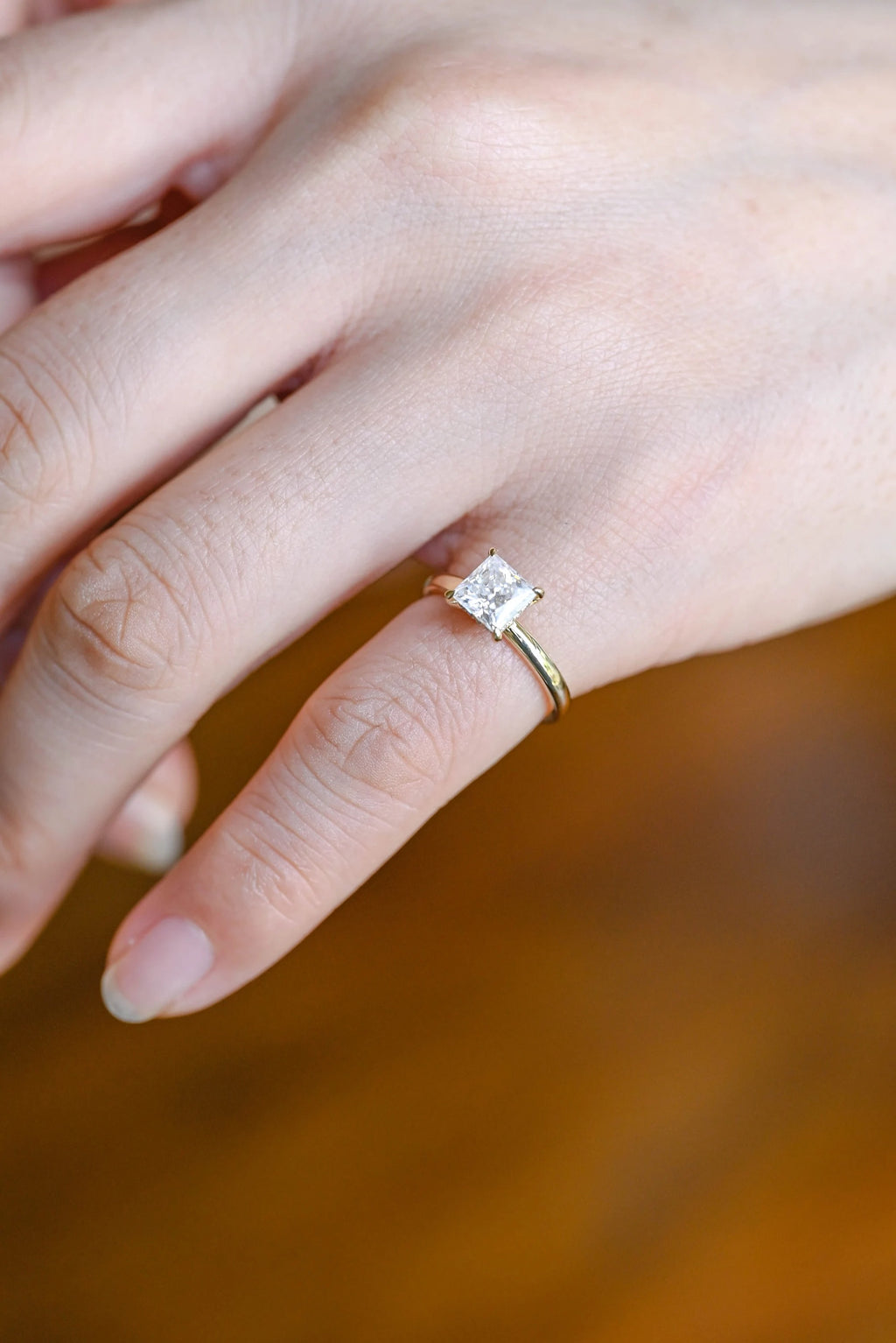 Solid Gold Princess Cut Moissanite Engagement Ring, Promise Ring