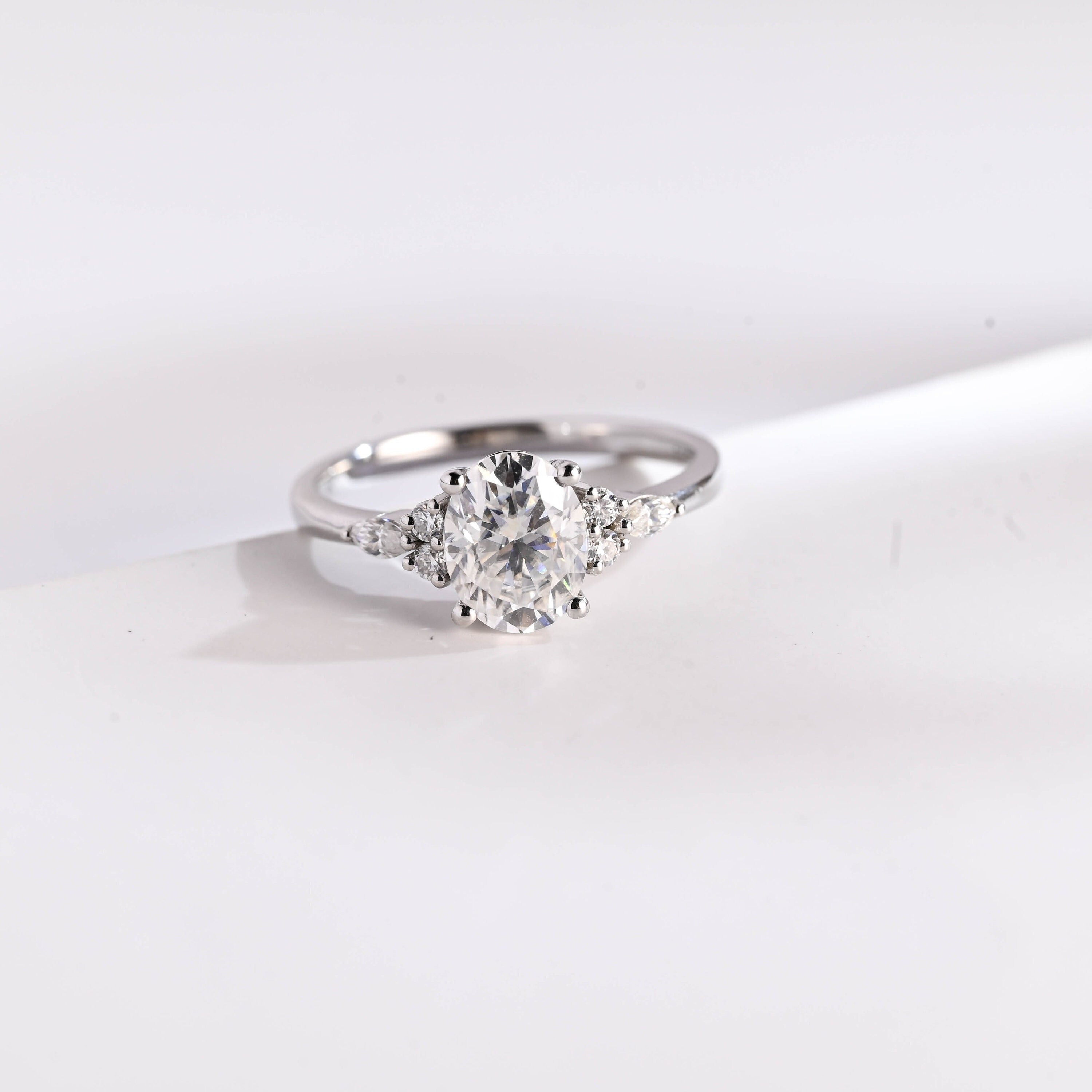 Solid Gold Oval Cut Cluster Moissanite Engagement Ring, Promise Ring Secondary image