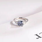 Solid Gold Light Blue Round Cut Moissanite Engagement Ring, Anniversary Gift for Her