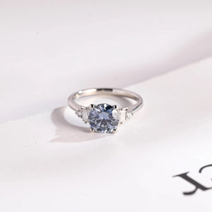 Solid Gold Light Blue Round Cut Moissanite Engagement Ring, Anniversary Gift for Her