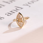 Solid Gold Marquise Moissanite Engagement Ring, Vintage Bezel Ring