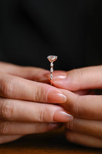 Solid Gold Pear Cut Moissanite Engagement Ring, Half Pave Proposal Ring