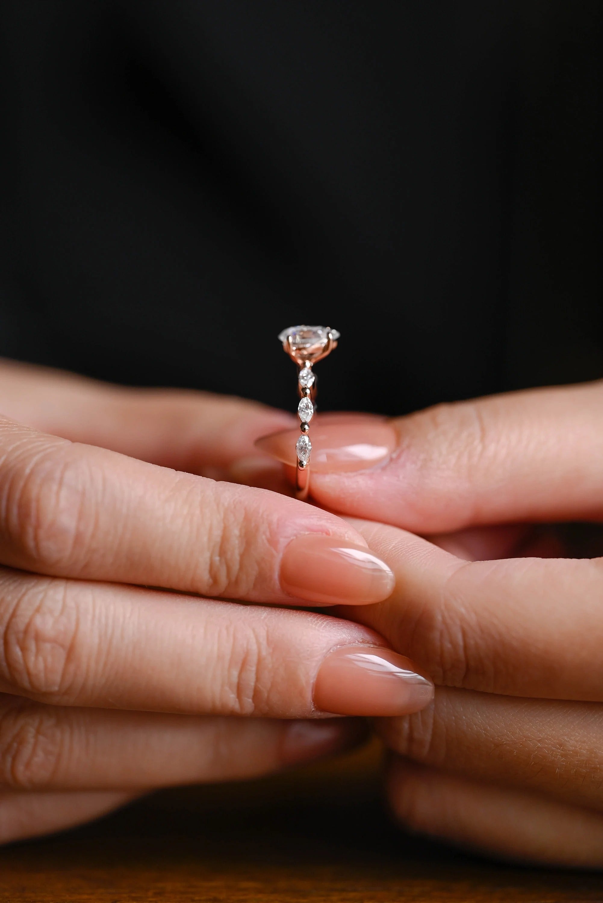 Solid Gold Pear Cut Moissanite Engagement Ring, Half Pave Proposal Ring