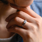 Solid Gold Pear Cut Moissanite Engagement Ring, Double Band Ring