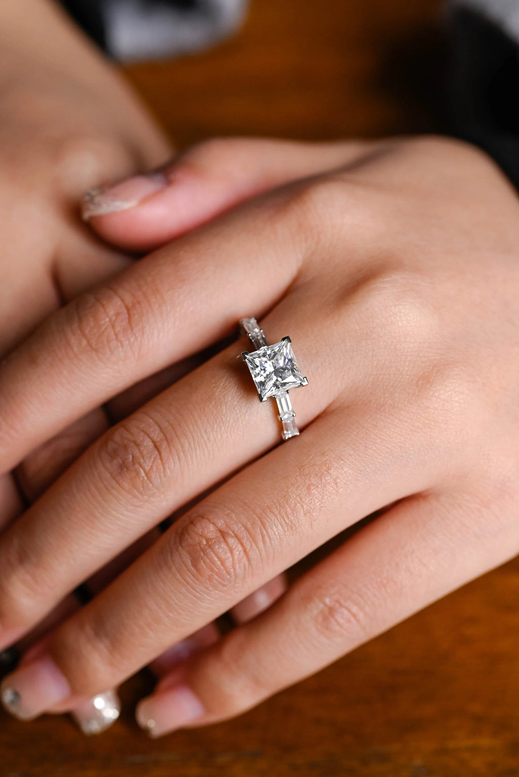 Solid Gold Princess Cut Moissanite Engagement Ring, Dainty Promise Ring