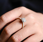 Solid Gold Two Tone Princess Moissanite Engagement Ring, Halo Bridal Ring