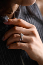 Solid Gold Trillion Cut Moissanite Engagement Ring, Double Band Open Shank Twisted Ring
