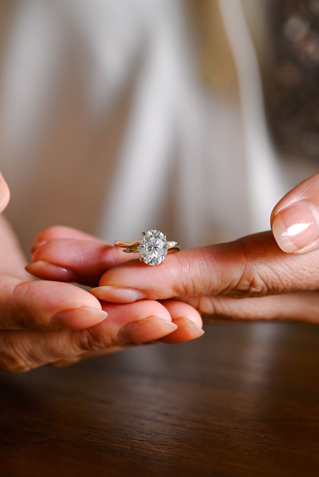 Solid Gold Oval Moissanite Engagement Ring, Bypss Proposal Ring
