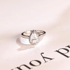 Solid Gold Pear Moissanite Engagement Ring, Flower Halo Promise Ring for Her
