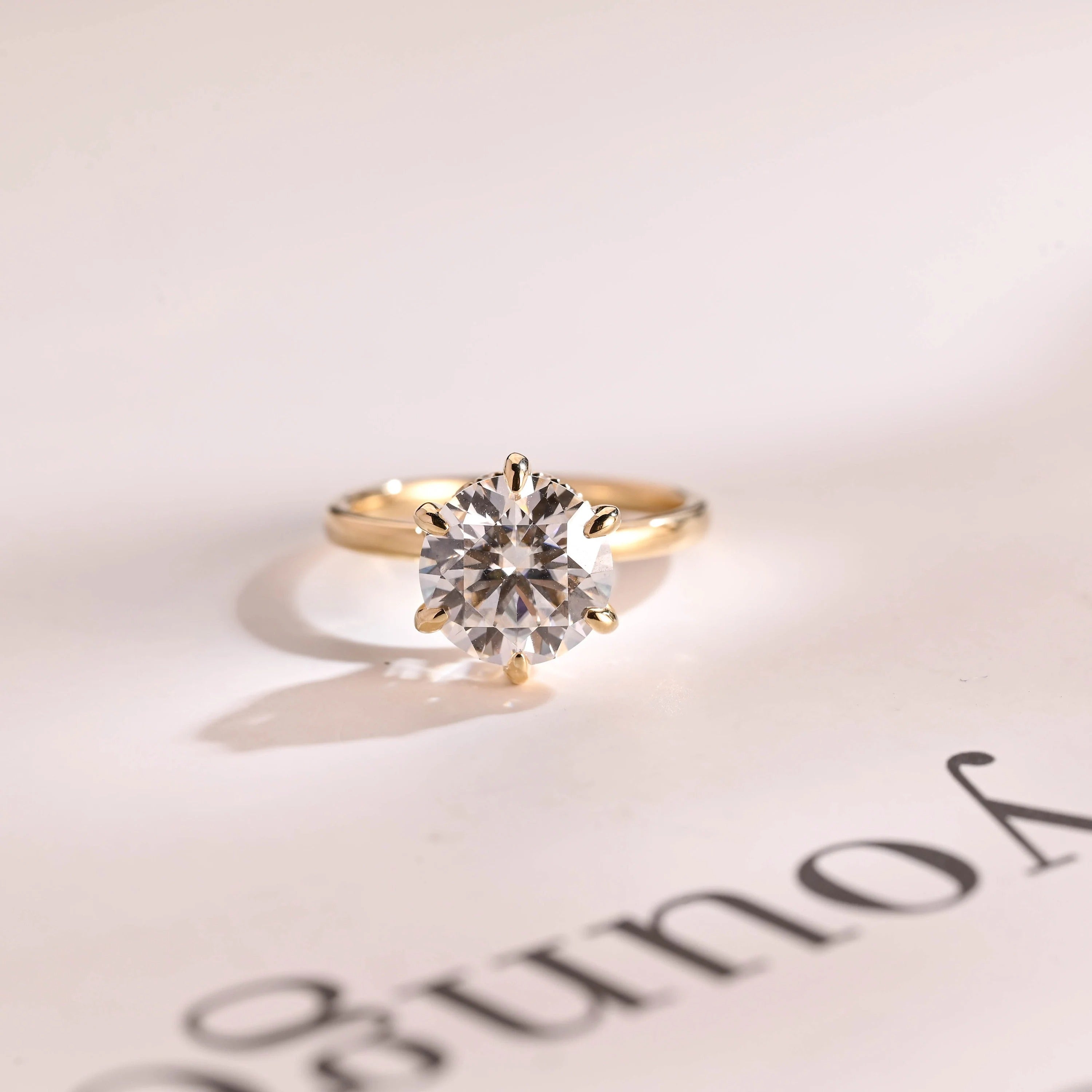 Solid Gold Hidden Halo Round Moissanite Engagement Ring, Anniversary Gift Main image