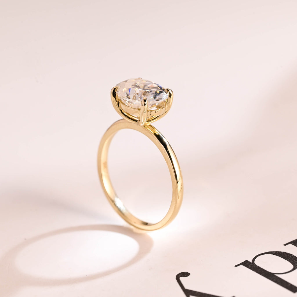 Solid Gold East-West Solitaire Oval Cut Moissanite Engagement Ring, Promise Ring