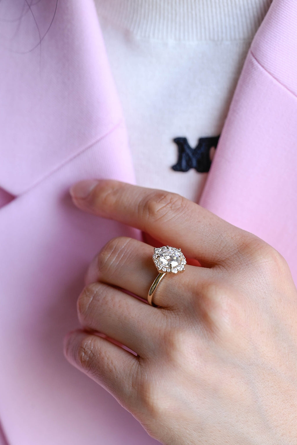 Solid Gold Sunflower Round Moissanite Engagement Ring, Dainty Promise Ring