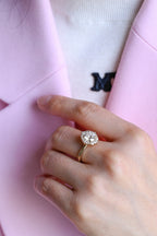 Solid Gold Sunflower Round Moissanite Engagement Ring, Dainty Promise Ring