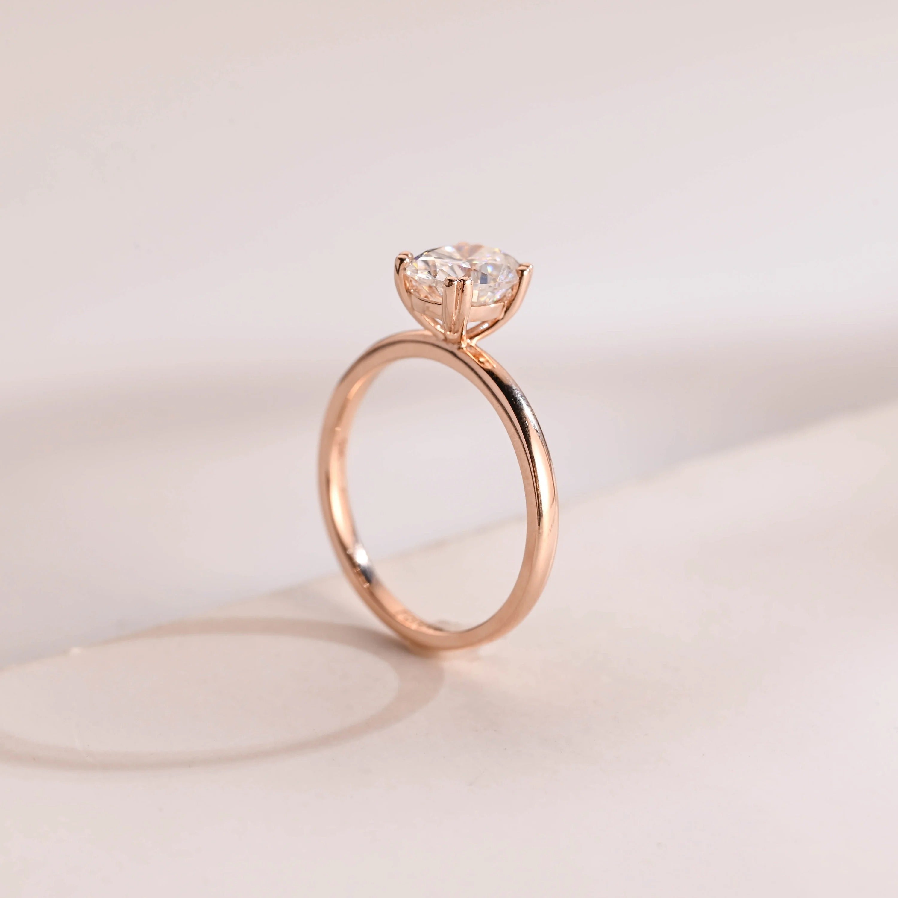 Solid Gold Double Prongs Oval Moissanite Engagement Ring, Promise Ring Secondary image