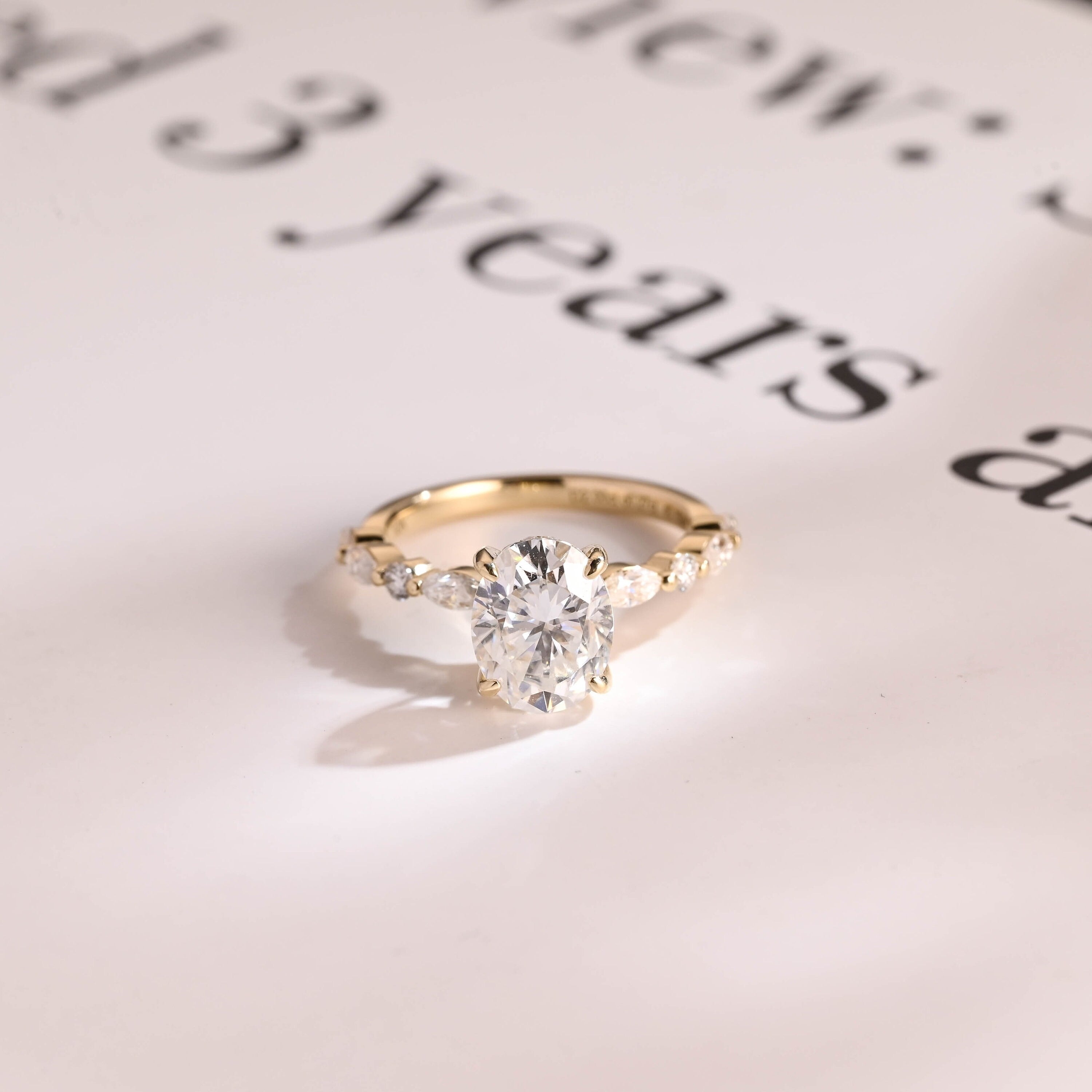 Solid Gold Oval Moissanite Engagement Ring, Hidden Halo Proposal Ring Main image