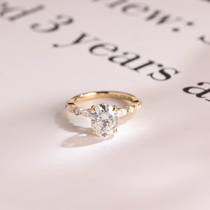 Solid Gold Oval Moissanite Engagement Ring, Hidden Halo Proposal Ring
